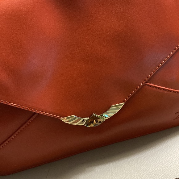 Soft crossbody pumpkin rich orange purse with twill shoulder strap & wrist strap - Picture 5 of 6